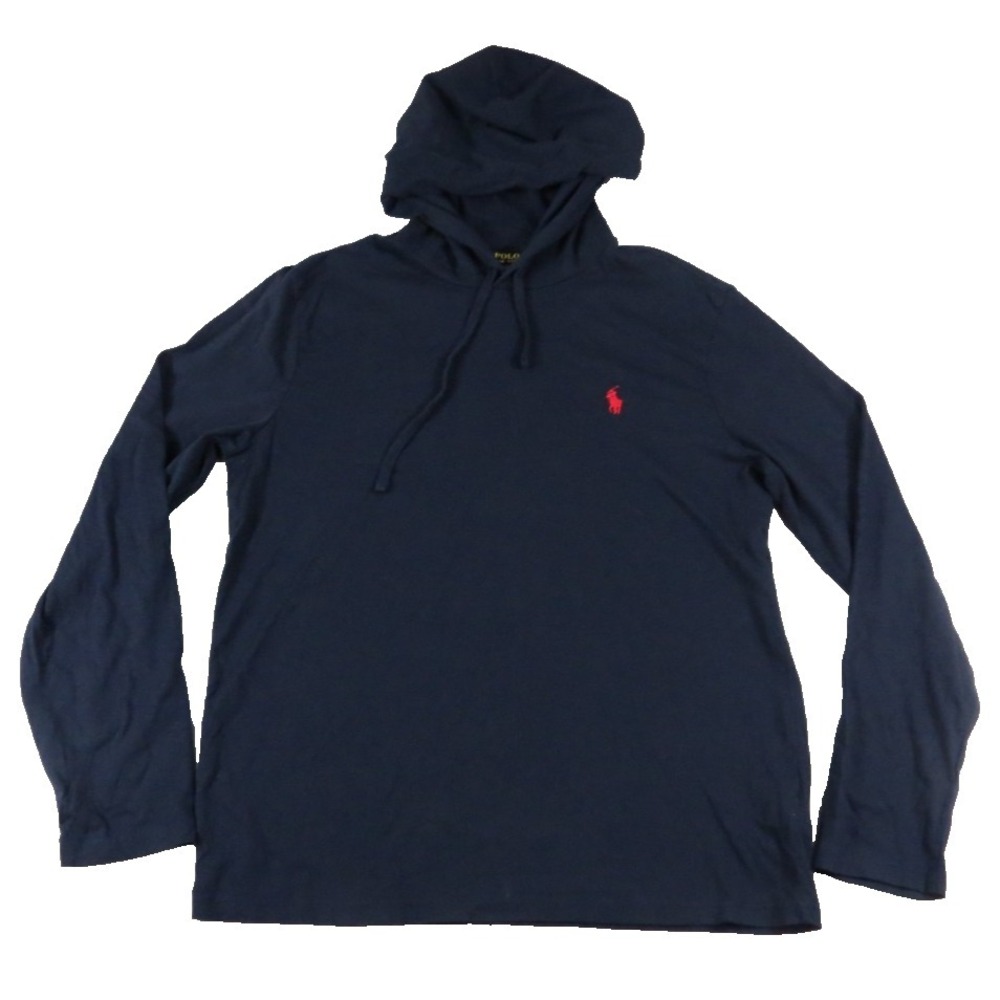 Polo Ralph Lauren Hoodie Shirt Mens Medium Navy Blue Red Pony Long Sleeve Cotton